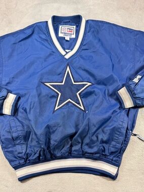 Vintage 90’s Falls Cowboys Starter Satin Pullover Size Large Blue  Pro Line